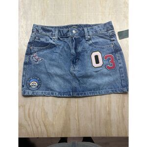 Women's Size Sz 8 Low-Rise Denim Mini Skirt, Number 03, Blue With 3 Patches NWTs
